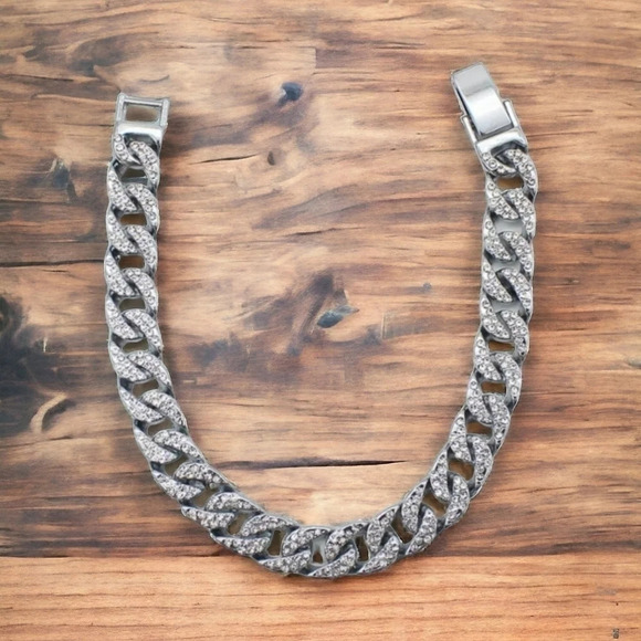 Vintage Other - Icy bling thick Cuban link metal bracelet